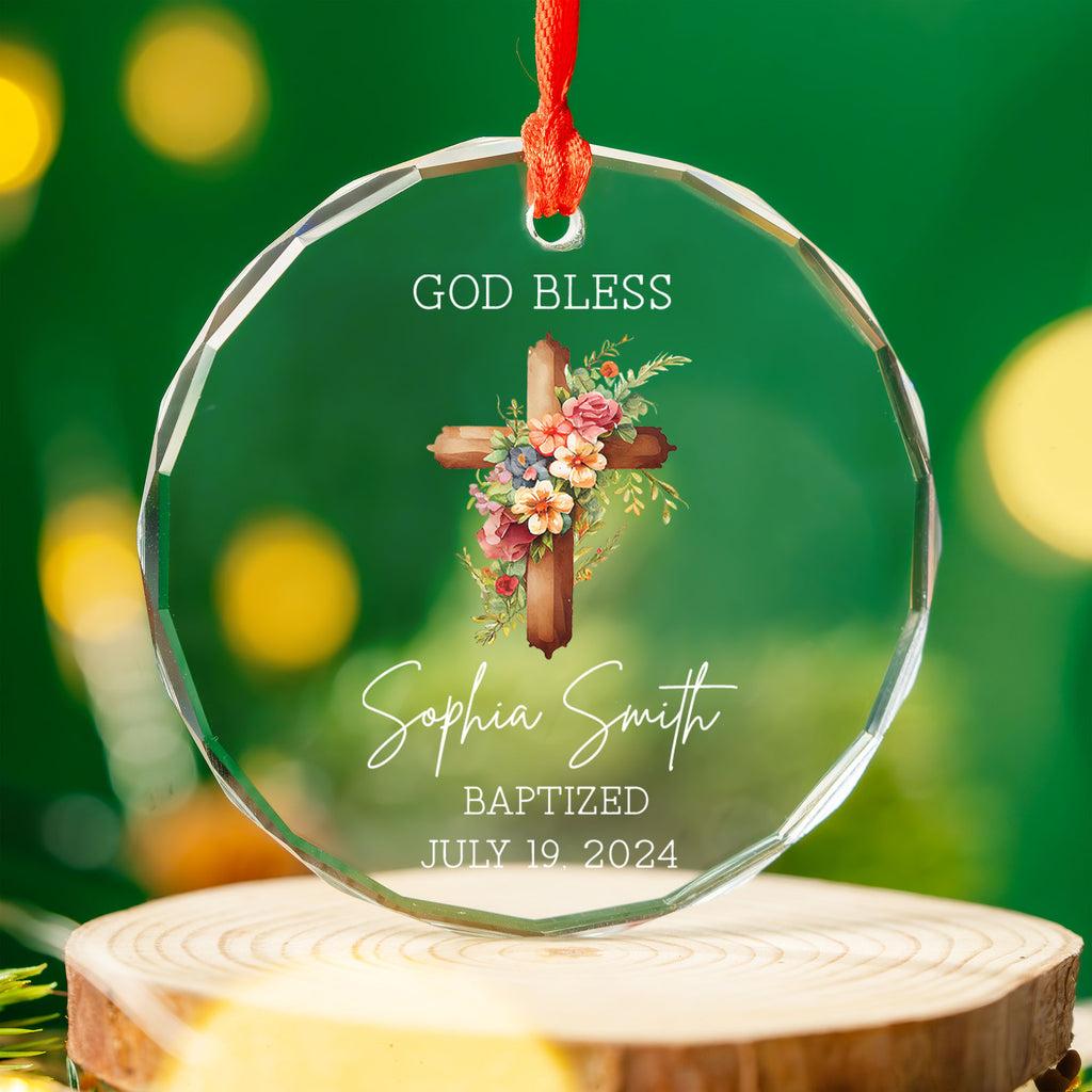 Personalized God Bless Baptism Glass Christmas Ornament, Baby Dedication Gift - image 7