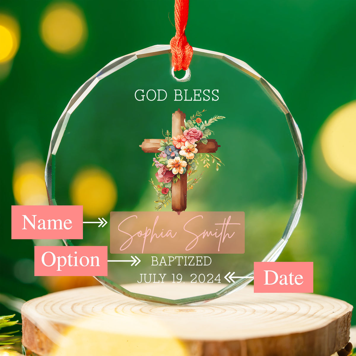 Personalized God Bless Baptism Glass Christmas Ornament, Baby Dedication Gift - image 6
