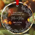 Personalized Merry and Married Glass Christmas Ornament, Wedding Gift