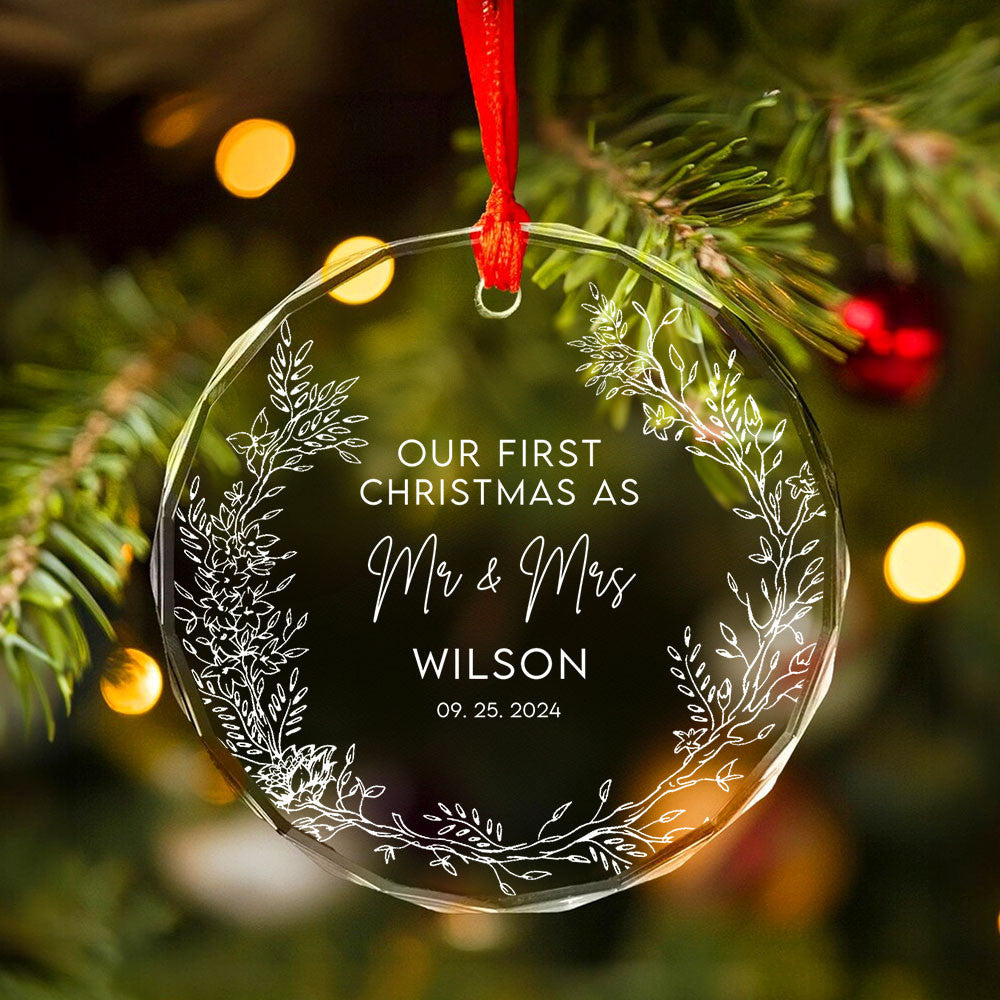 Personalized Merry and Married Glass Christmas Ornament, Wedding Gift - image 3