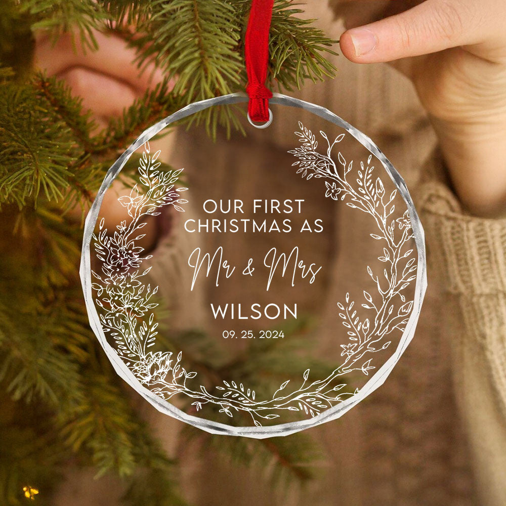 Personalized Merry and Married Glass Christmas Ornament, Wedding Gift - image 4