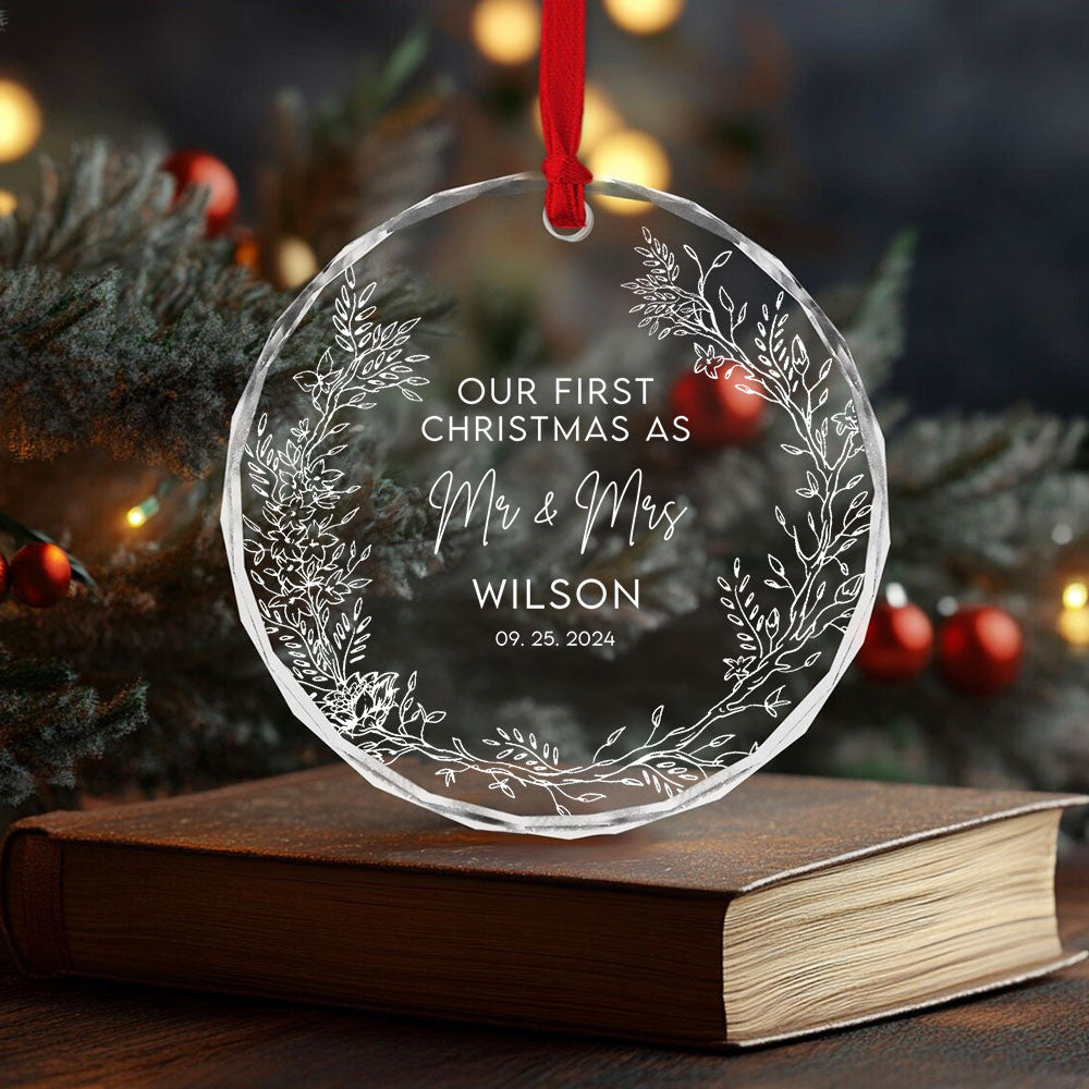 Personalized Merry and Married Glass Christmas Ornament, Wedding Gift - image 5