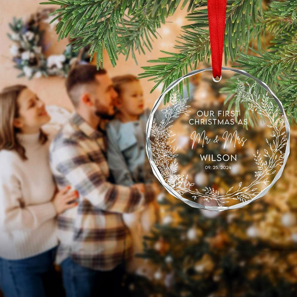 Personalized Merry and Married Glass Christmas Ornament, Wedding Gift - image 7