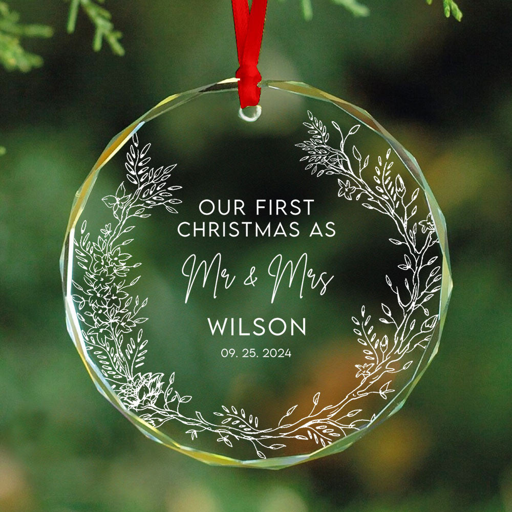 Personalized Merry and Married Glass Christmas Ornament, Wedding Gift - image 2