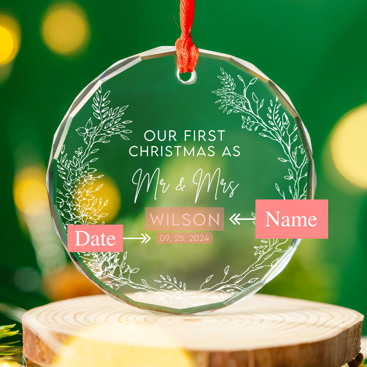 Personalized Merry and Married Glass Christmas Ornament, Wedding Gift - image 6