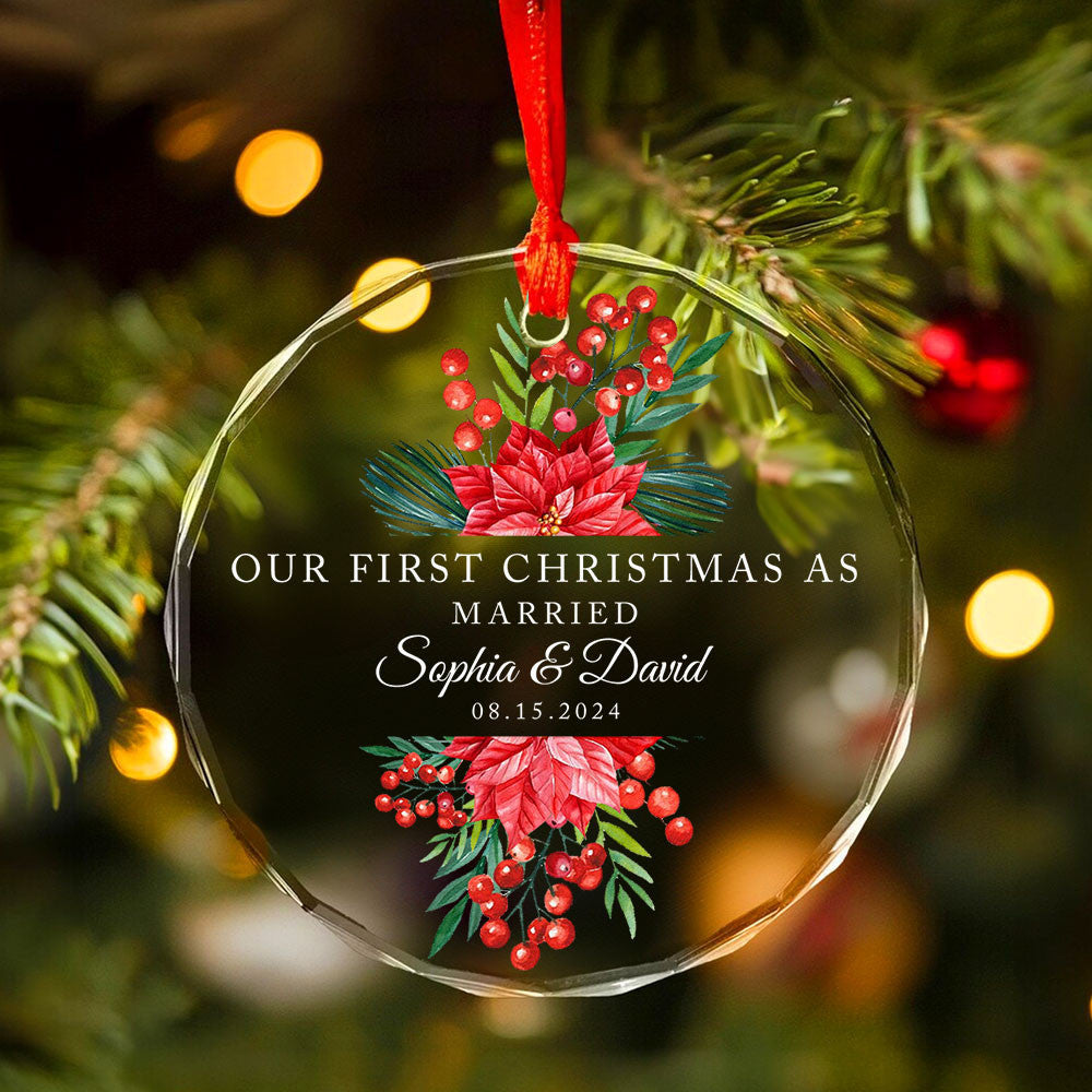 Personalized Our First Christmas as Married Glass Ornament, Wedding Keepsake Gift - image 2
