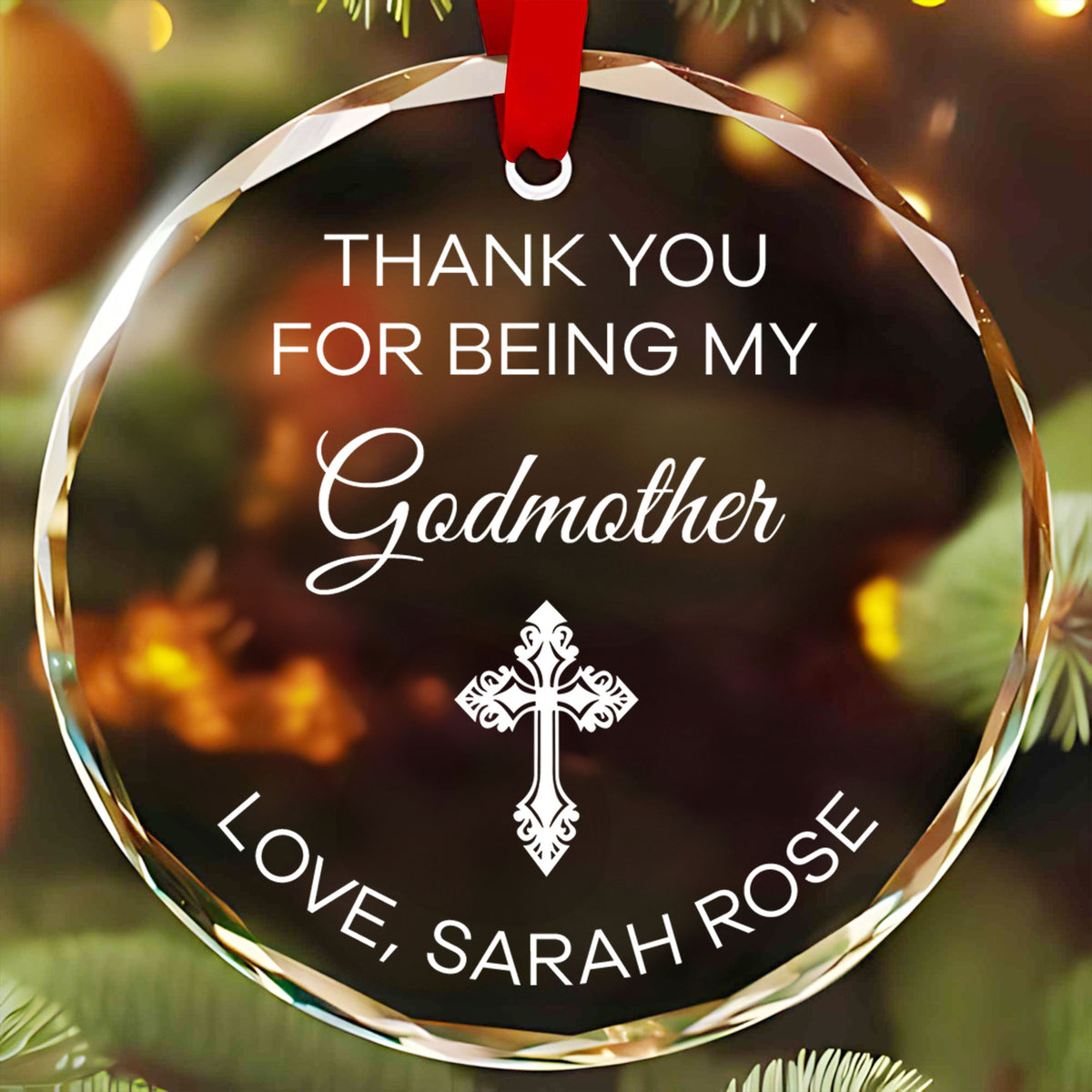 Personalized Thank You for Being My Godmother Glass Christmas Ornament, Godmother Gift