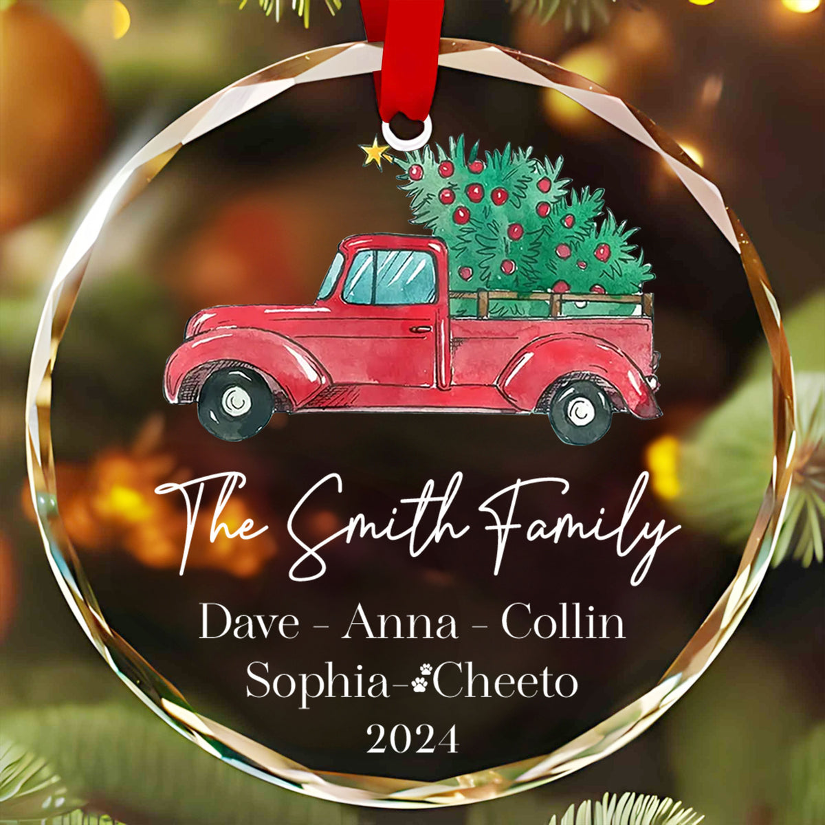 Personalized Family Glass Christmas Ornament with Pet Names 2026, Family Keepsake