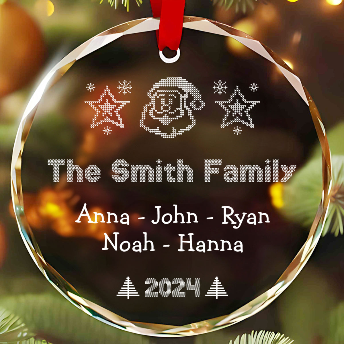 Personalized Santa Family Glass Christmas Ornament with Dog Names 2026, Christmas Gift