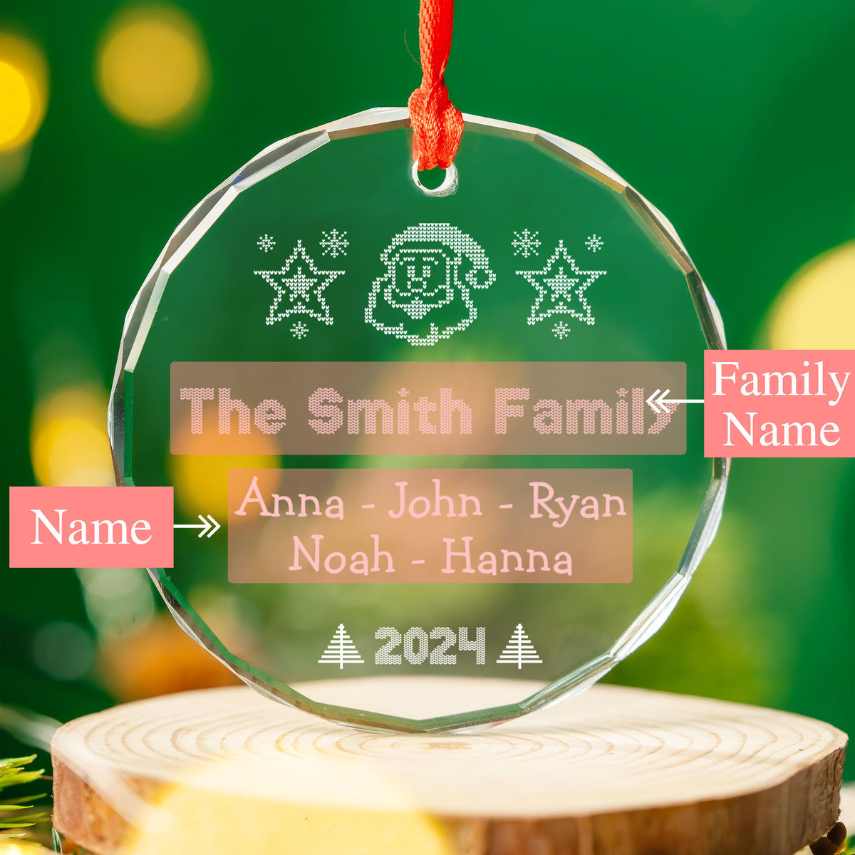 Personalized Santa Family Glass Christmas Ornament with Dog Names 2026, Christmas Gift - image 5