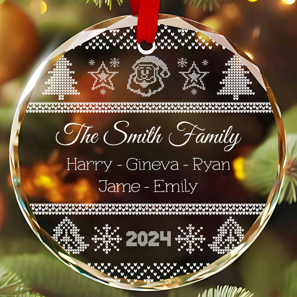 Personalized Ugly Sweater Family Name Glass Christmas Ornament with Pet's Name, Christmas Gift - image 4