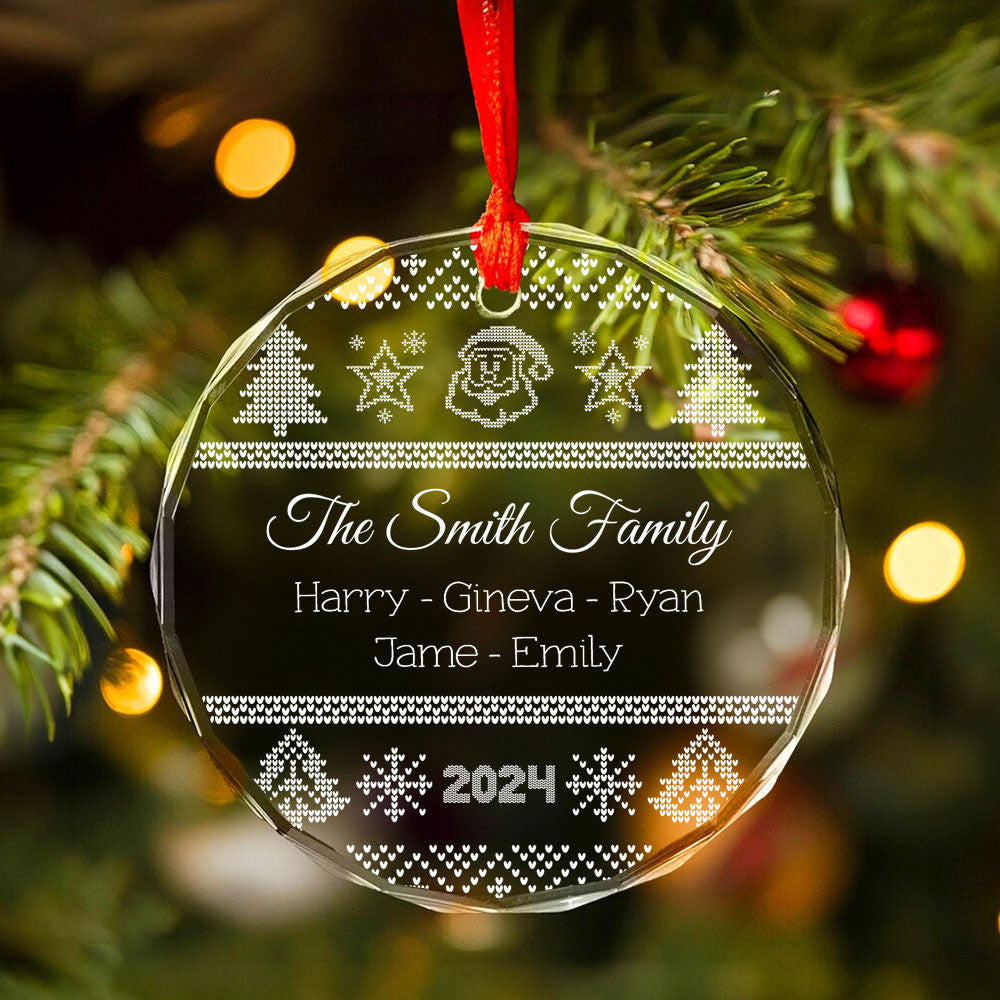 Personalized Ugly Sweater Family Name Glass Christmas Ornament with Pet's Name, Christmas Gift - image 2