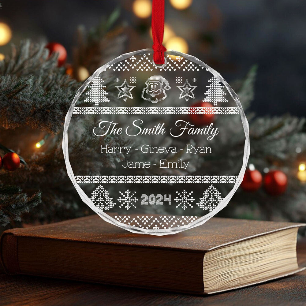 Personalized Ugly Sweater Family Name Glass Christmas Ornament with Pet's Name, Christmas Gift - image 6