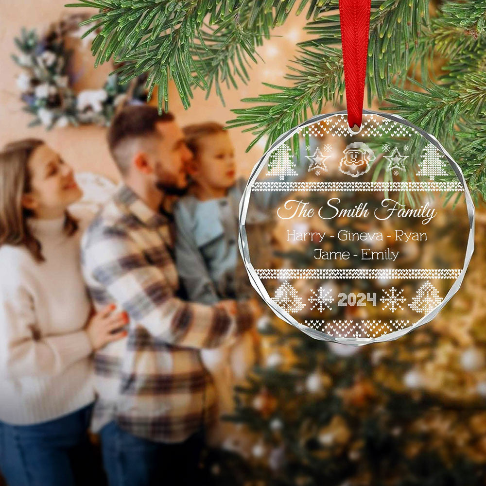 Personalized Ugly Sweater Family Name Glass Christmas Ornament with Pet's Name, Christmas Gift - image 8