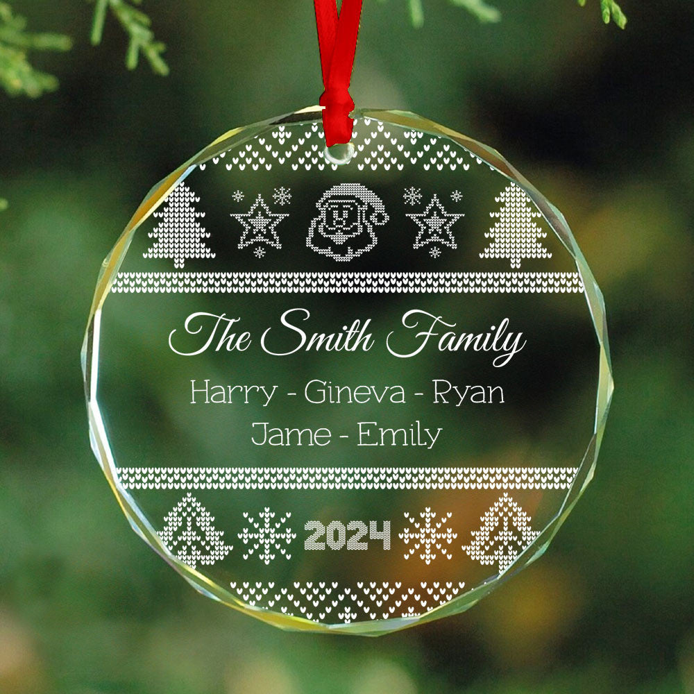 Personalized Ugly Sweater Family Name Glass Christmas Ornament with Pet's Name, Christmas Gift - image 5