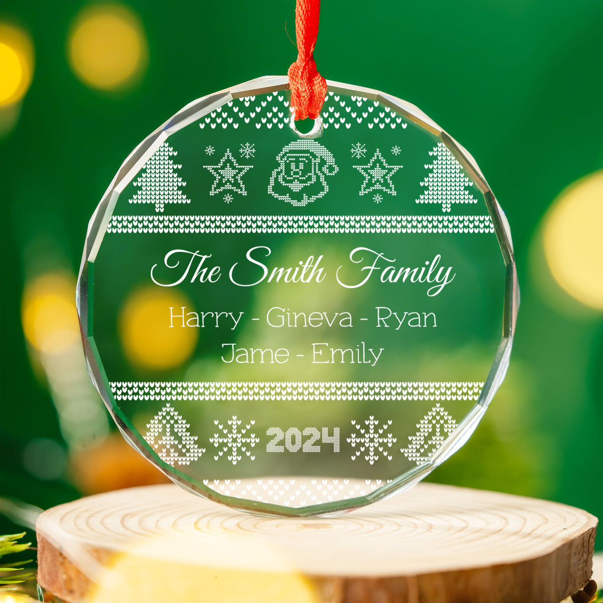 Personalized Ugly Sweater Family Name Glass Christmas Ornament with Pet's Name, Christmas Gift - image 7