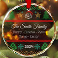 Personalized Ugly Sweater Family Glass Christmas Ornament with Pet Names, Funny Family Gift