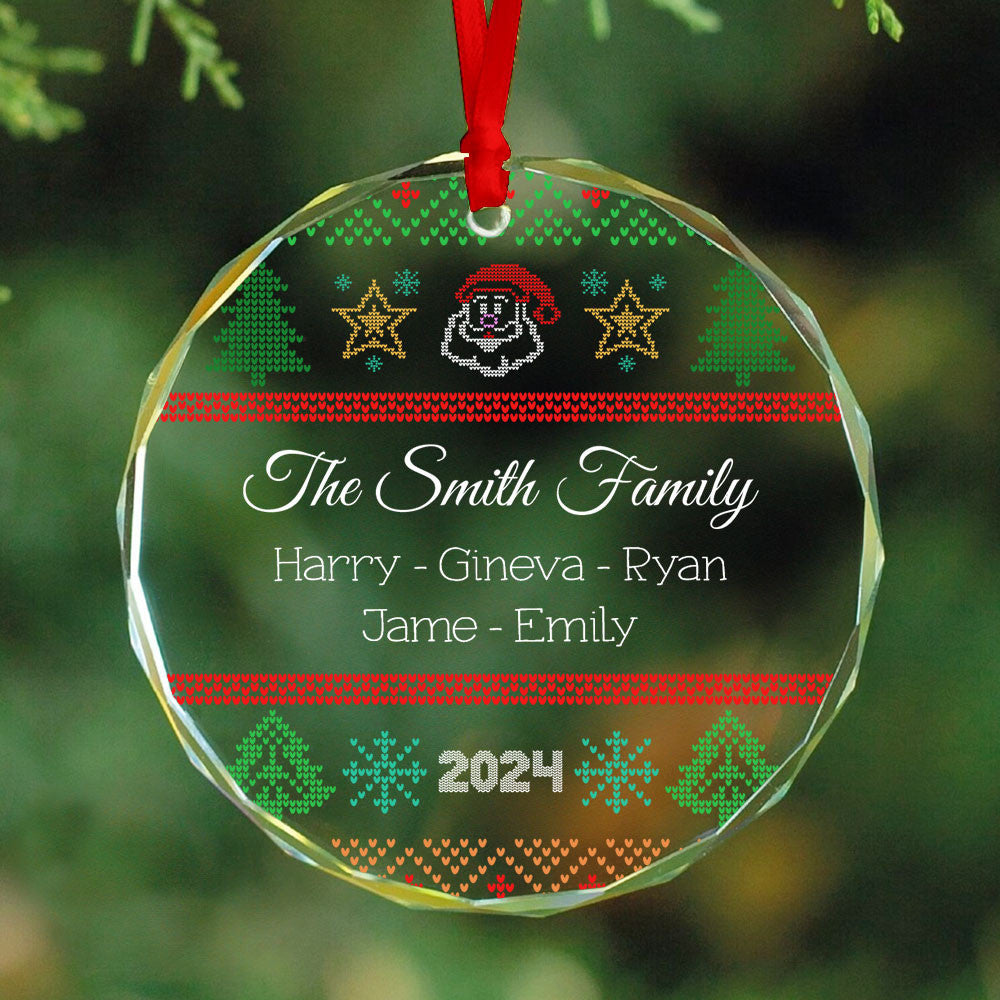 Personalized Ugly Sweater Family Glass Christmas Ornament with Pet Names, Funny Family Gift - image 2
