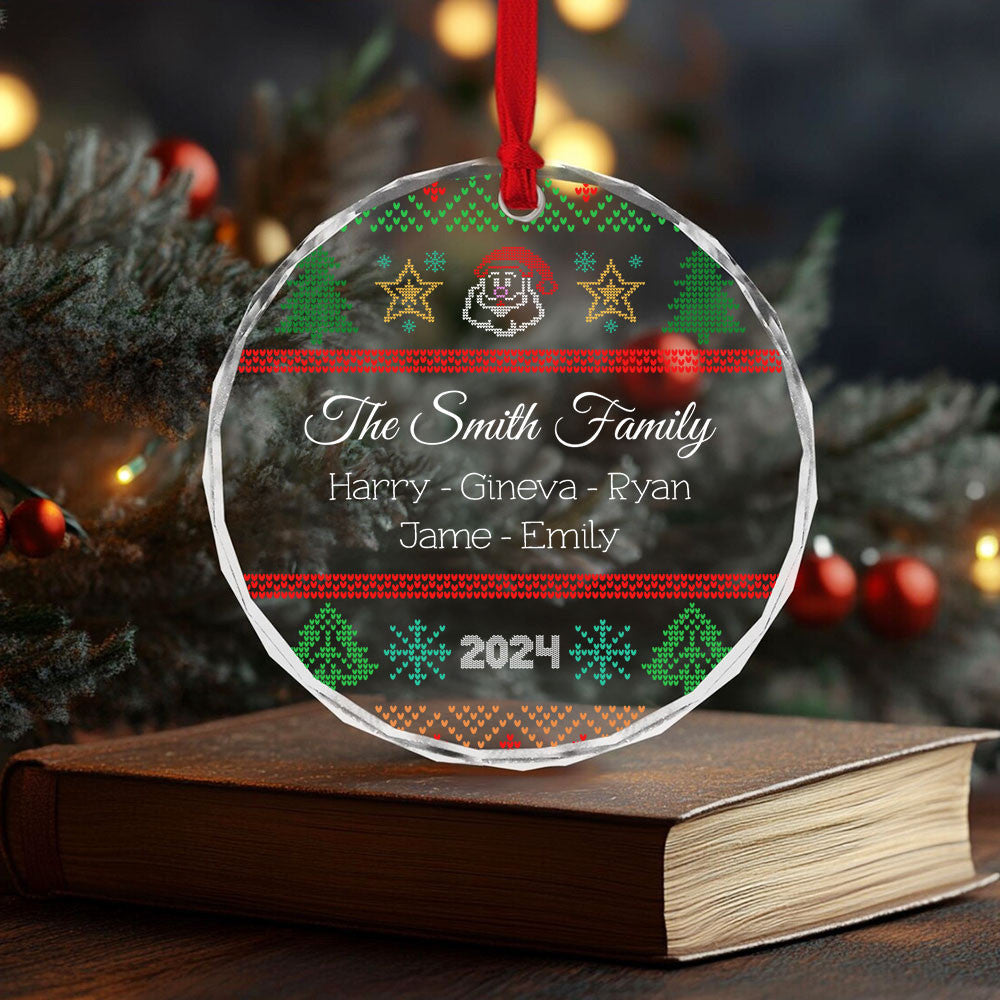 Personalized Ugly Sweater Family Glass Christmas Ornament with Pet Names, Funny Family Gift - image 6