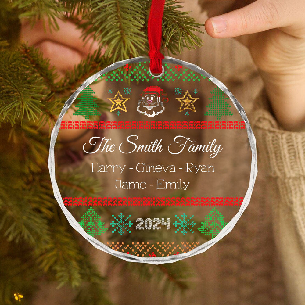 Personalized Ugly Sweater Family Glass Christmas Ornament with Pet Names, Funny Family Gift - image 7