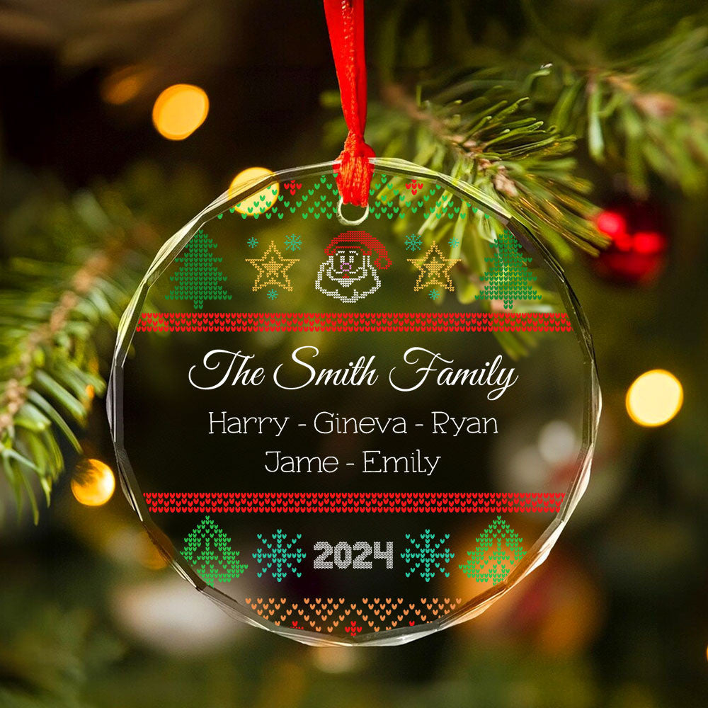 Personalized Ugly Sweater Family Glass Christmas Ornament with Pet Names, Funny Family Gift - image 3