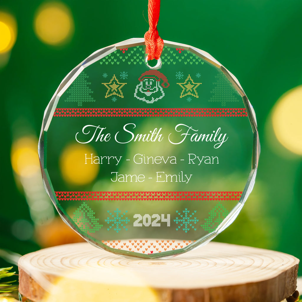 Personalized Ugly Sweater Family Glass Christmas Ornament with Pet Names, Funny Family Gift - image 8