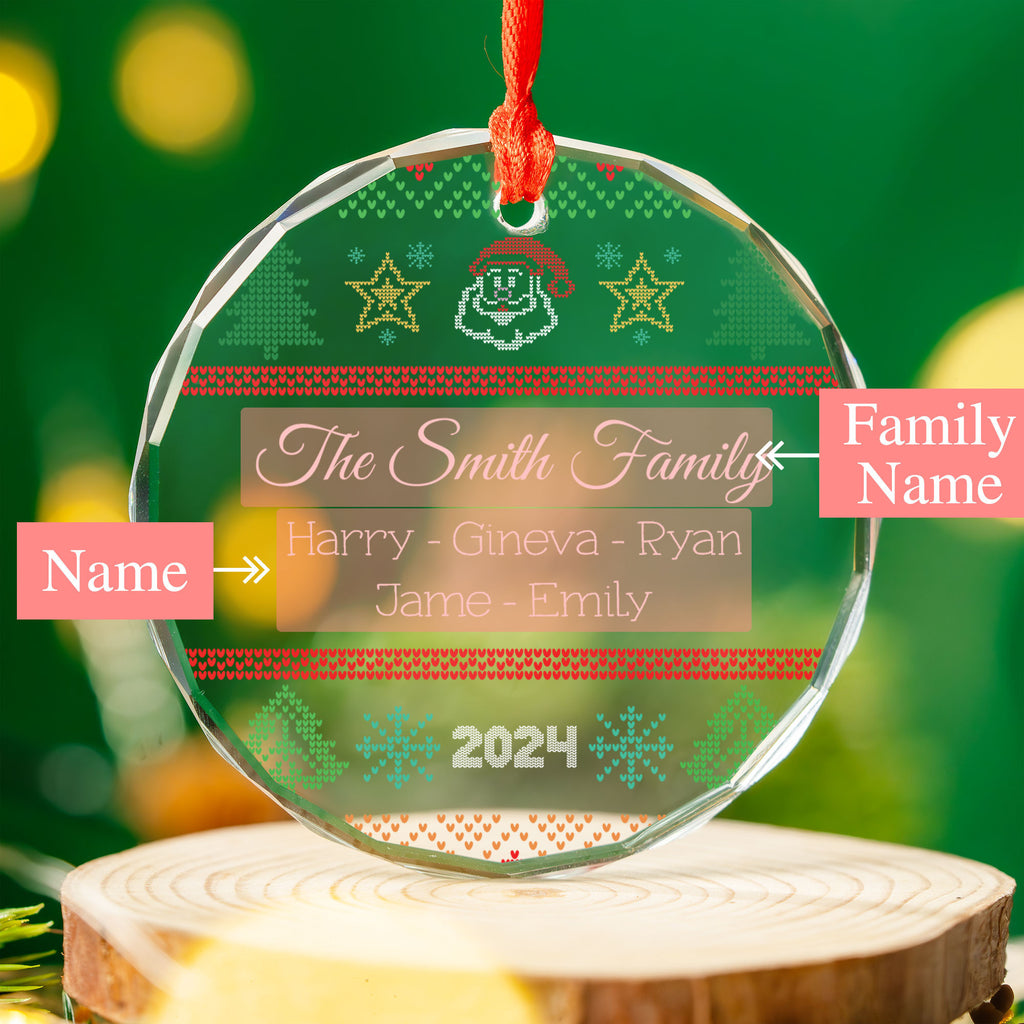 Personalized Ugly Sweater Family Glass Christmas Ornament with Pet Names, Funny Family Gift - image 4