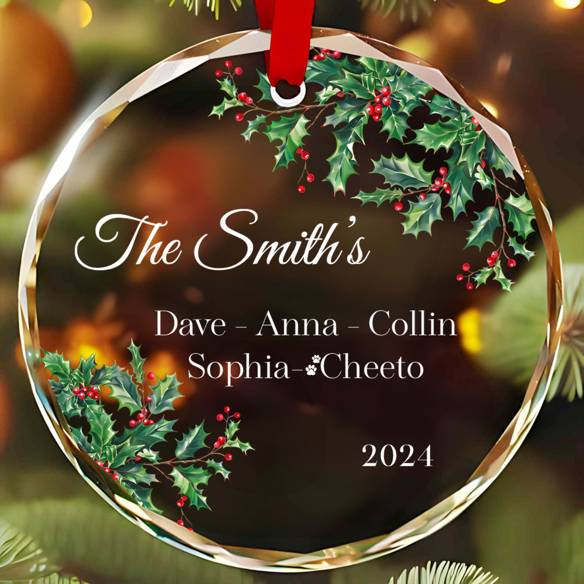 Personalized Family Christmas Tree Glass Ornament 2026, Family Holiday Keepsake