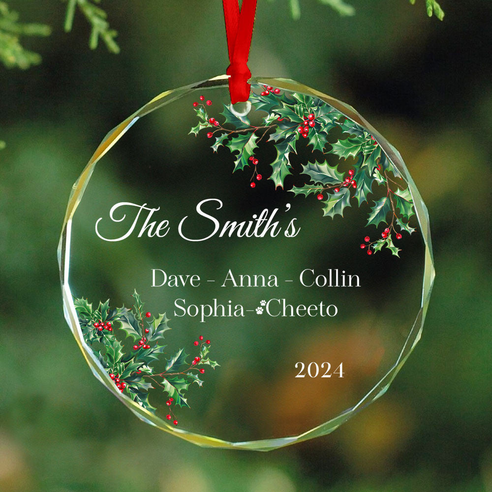 Personalized Family Christmas Tree Glass Ornament 2026, Family Holiday Keepsake - image 3