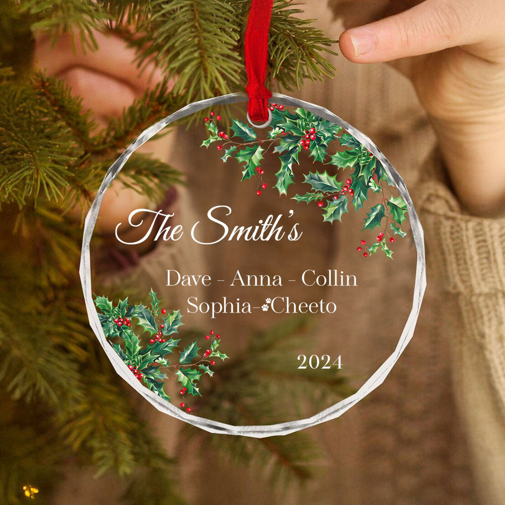 Personalized Family Christmas Tree Glass Ornament 2026, Family Holiday Keepsake - image 2