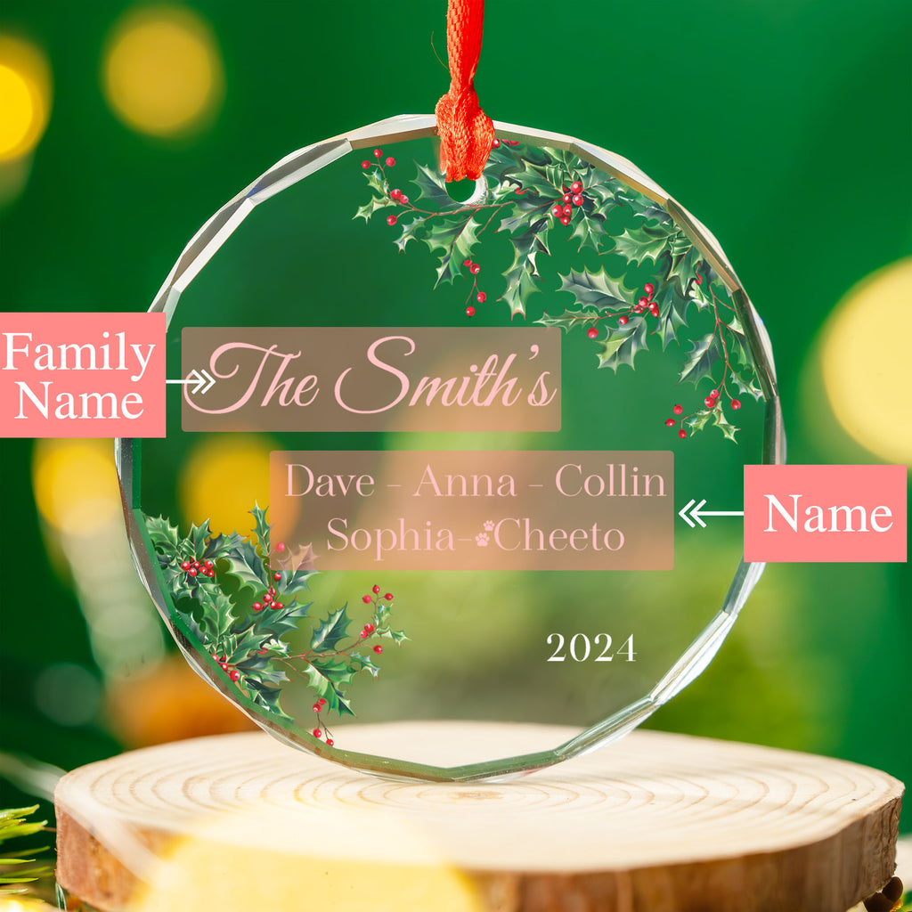 Personalized Family Christmas Tree Glass Ornament 2026, Family Holiday Keepsake - image 4