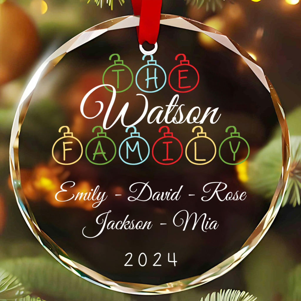 Personalized Family of 5 Glass Christmas Ornament, Family Names Gift