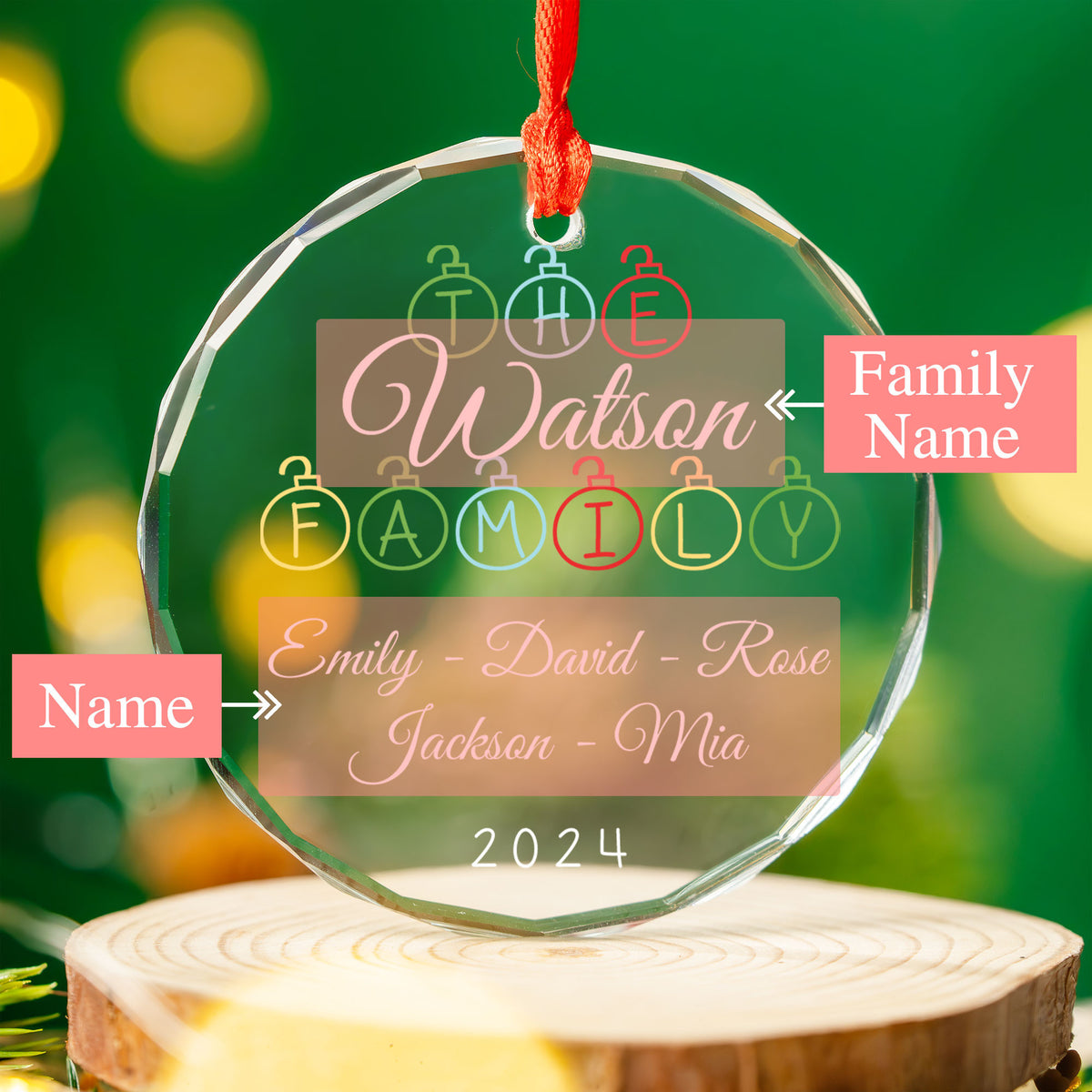 Personalized Family of 5 Glass Christmas Ornament, Family Names Gift - image 4