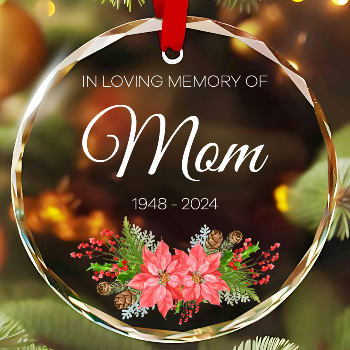Personalized Mom Memorial Glass Christmas Ornament, Loss of Mother Condolence Gift