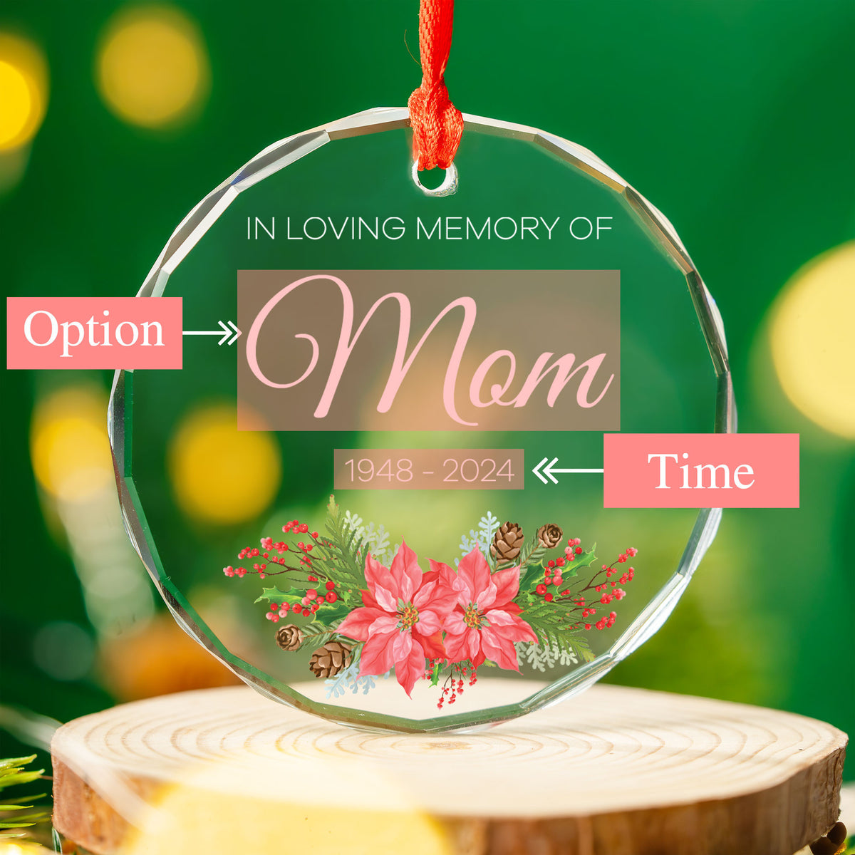Personalized Mom Memorial Glass Christmas Ornament, Loss of Mother Condolence Gift - image 5