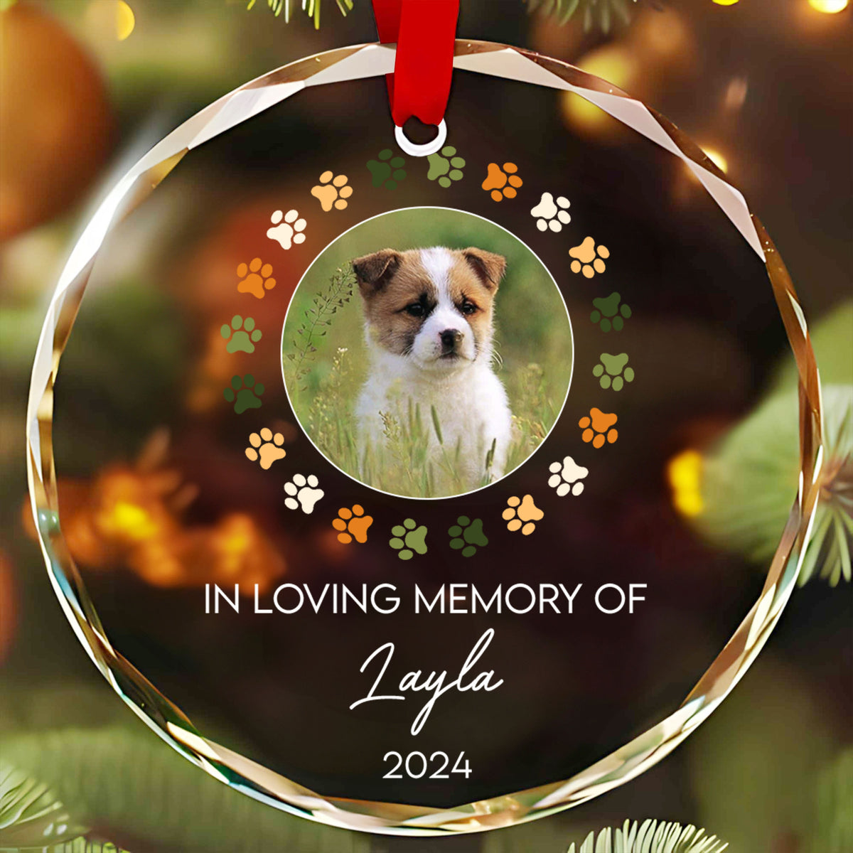 Personalized Dog Memorial Glass Christmas Ornament, In Loving Memory of Dog Gift