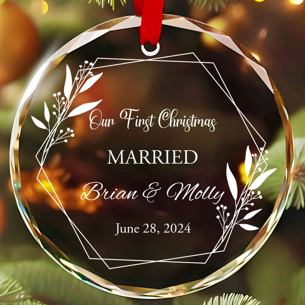 Personalized First Christmas as Married Mr and Mrs Glass Ornament, Newlyweds Gift