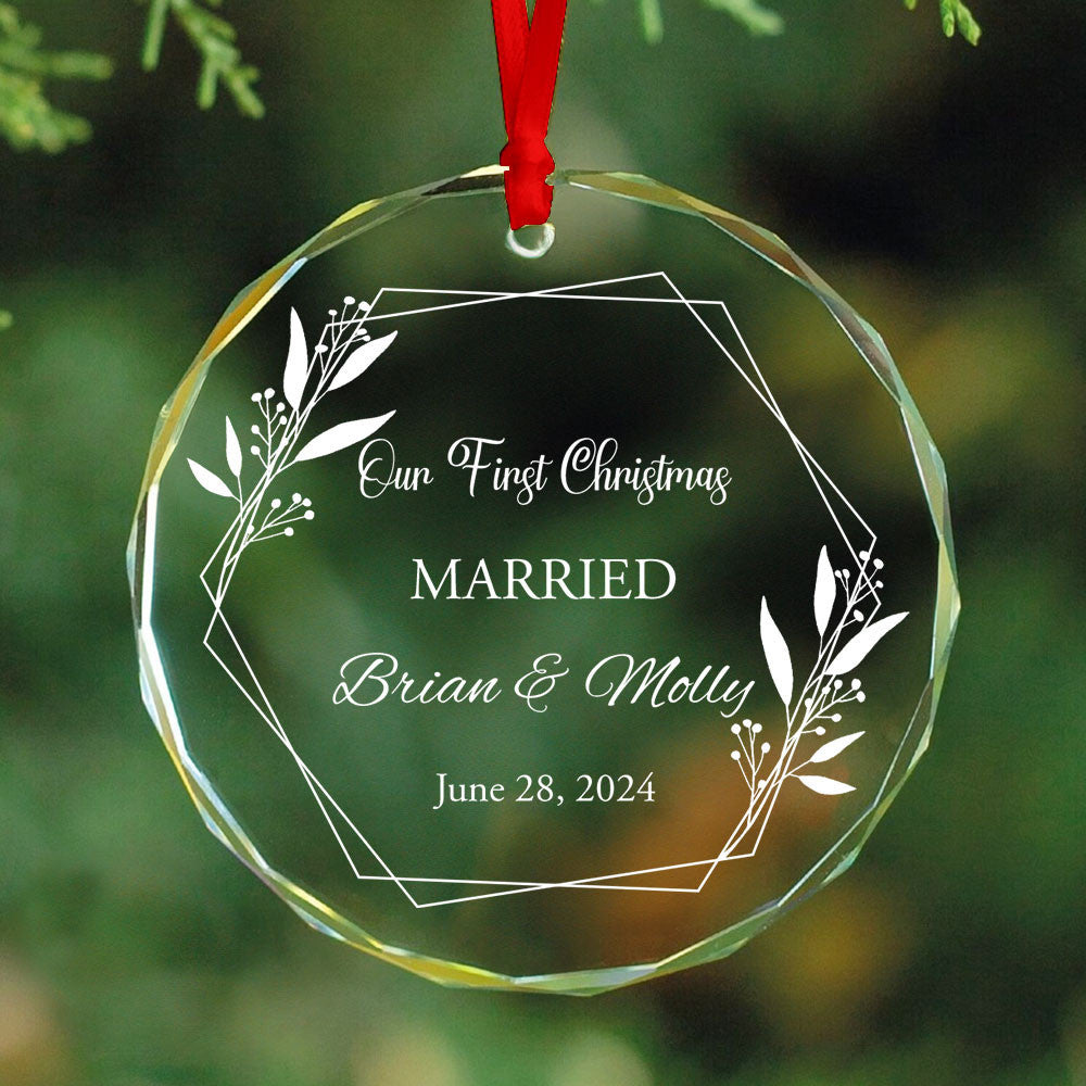 Personalized First Christmas as Married Mr and Mrs Glass Ornament, Newlyweds Gift - image 4