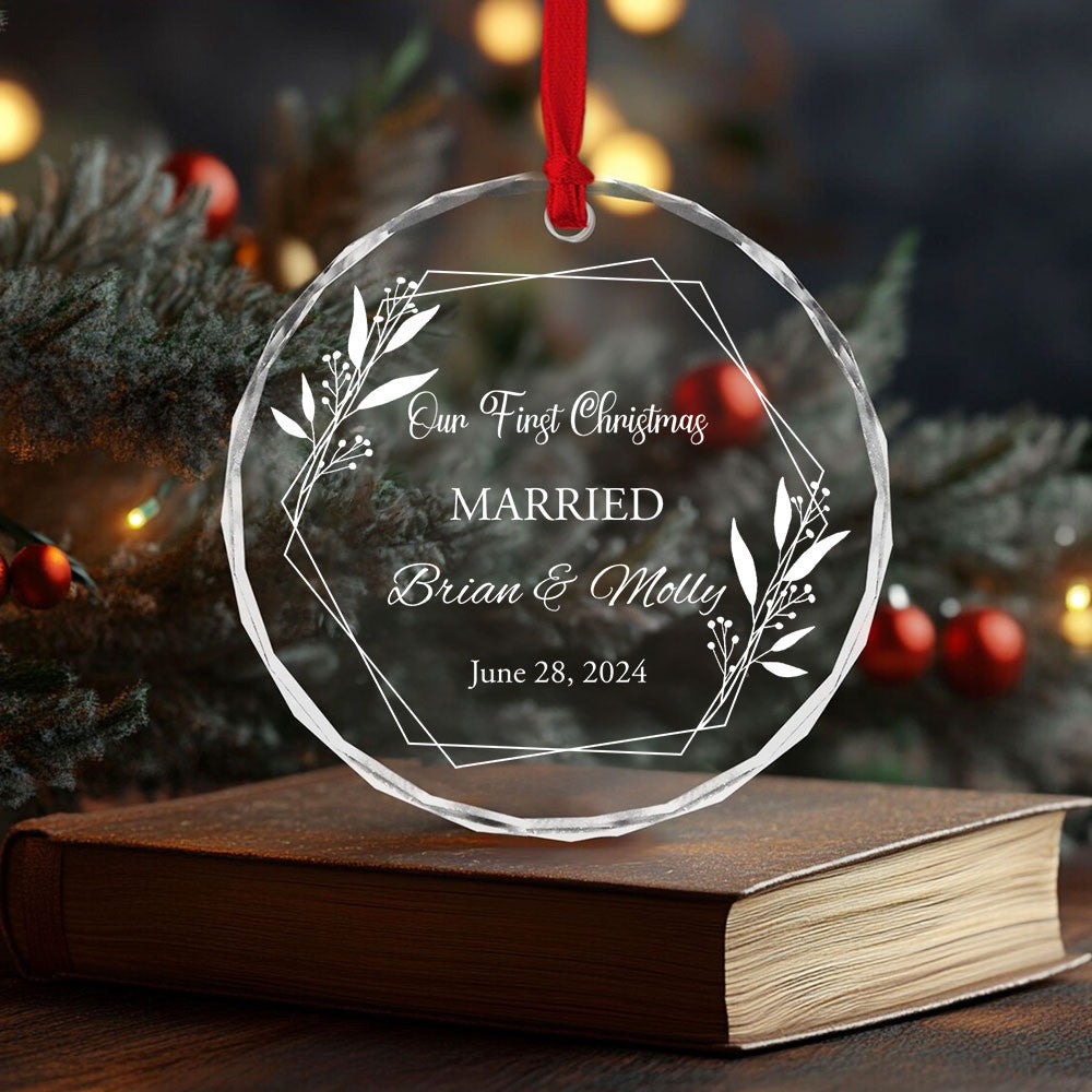 Personalized First Christmas as Married Mr and Mrs Glass Ornament, Newlyweds Gift - image 2