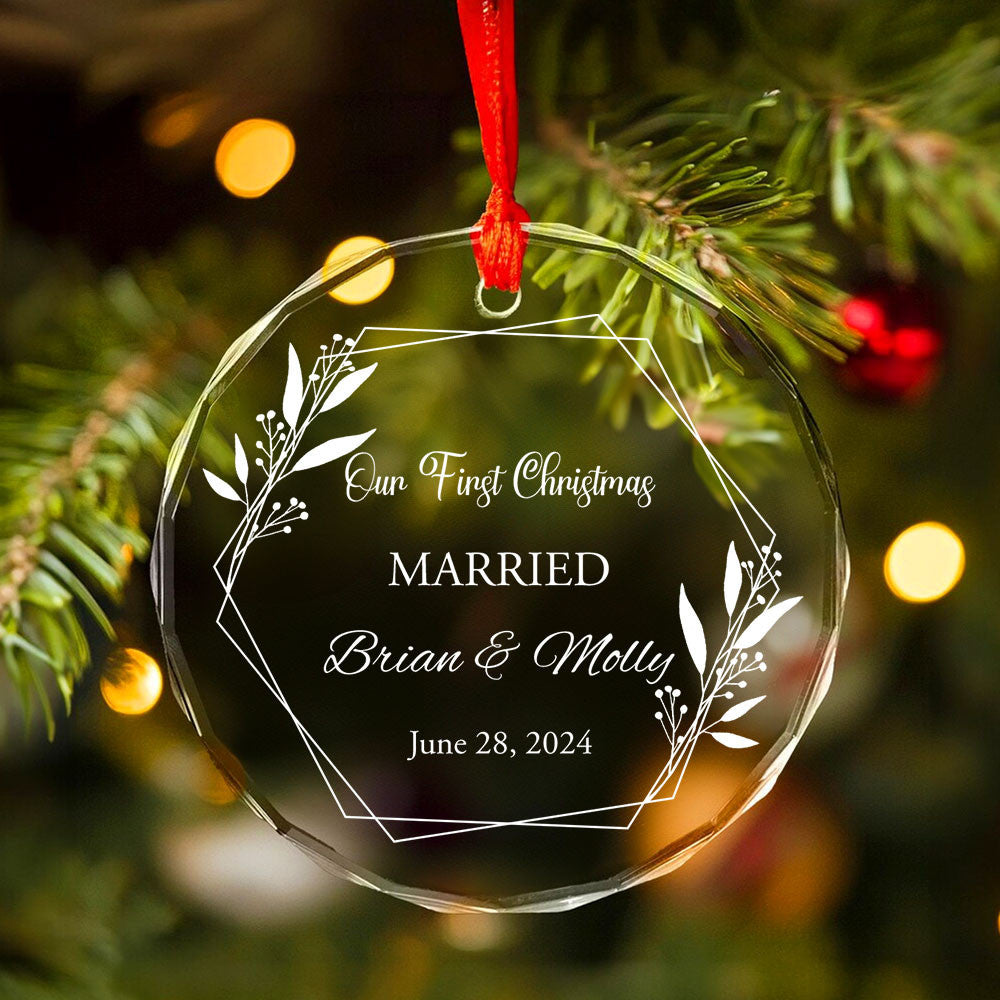 Personalized First Christmas as Married Mr and Mrs Glass Ornament, Newlyweds Gift - image 3