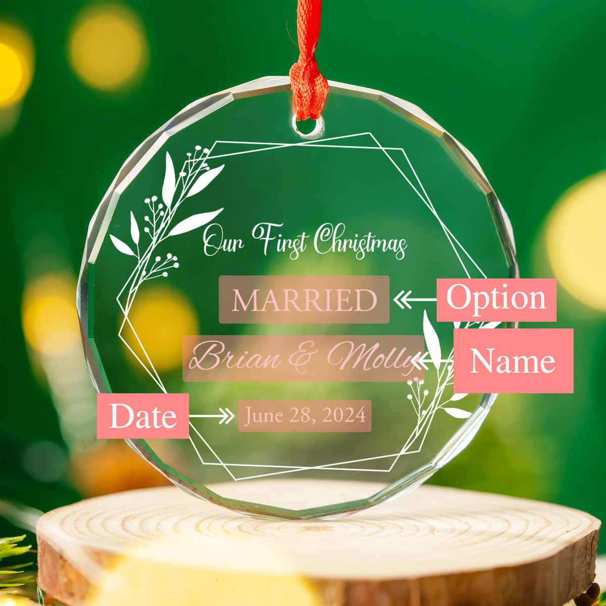 Personalized First Christmas as Married Mr and Mrs Glass Ornament, Newlyweds Gift - image 5