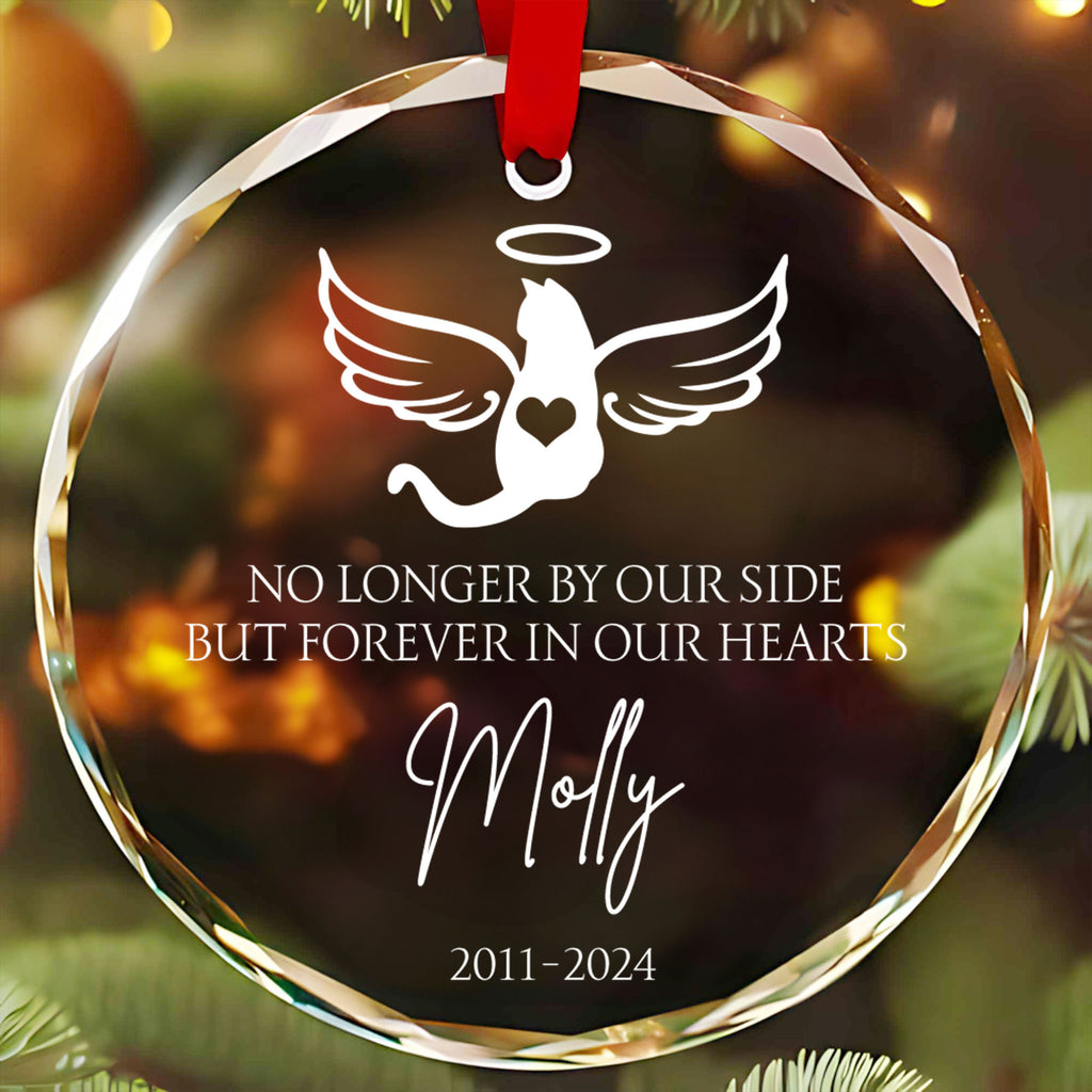 Personalized Cat Memorial Glass Christmas Ornament, Cat with Wings Loss of Cat Gift