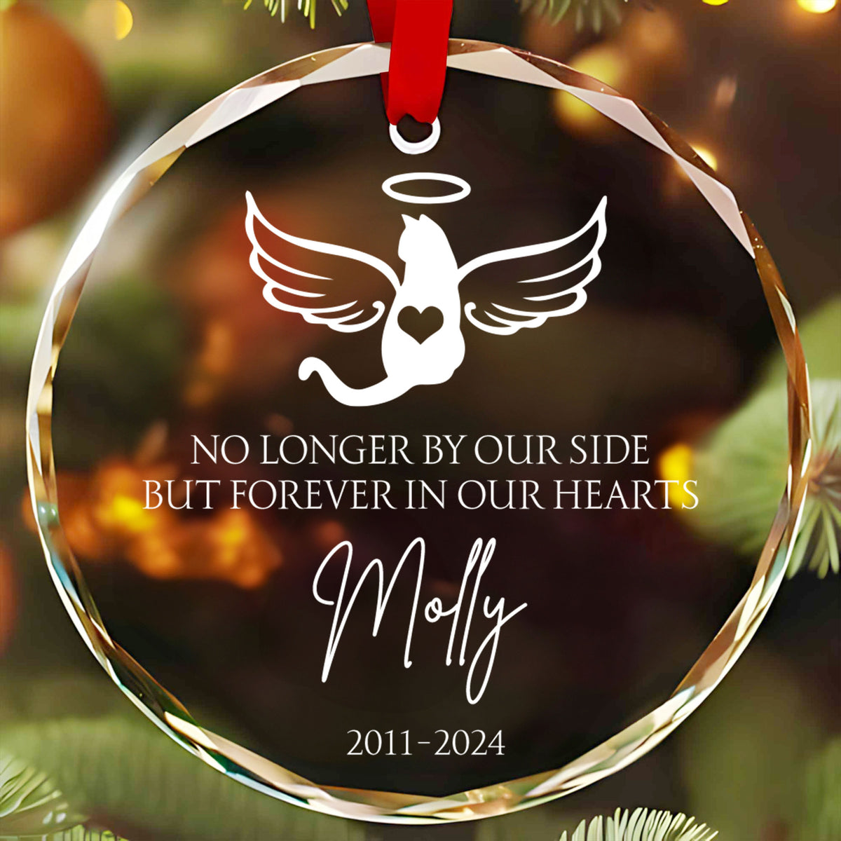 Personalized Cat Memorial Glass Christmas Ornament, Cat with Wings Loss of Cat Gift