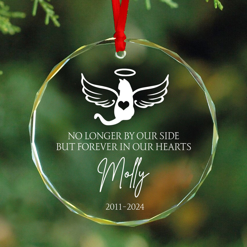 Personalized Cat Memorial Glass Christmas Ornament, Cat with Wings Loss of Cat Gift - image 3