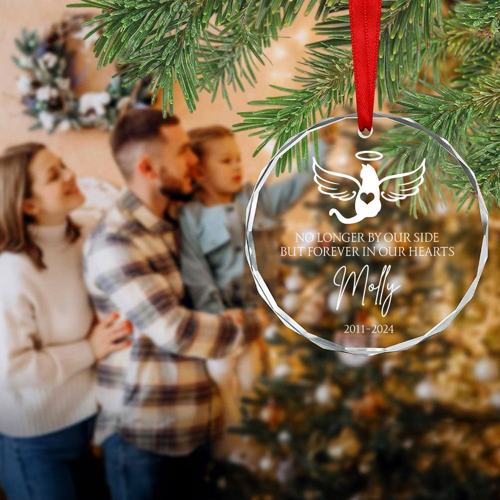 Personalized Cat Memorial Glass Christmas Ornament, Cat with Wings Loss of Cat Gift - image 4