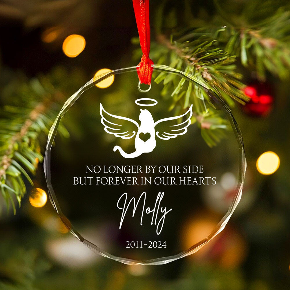 Personalized Cat Memorial Glass Christmas Ornament, Cat with Wings Loss of Cat Gift - image 2