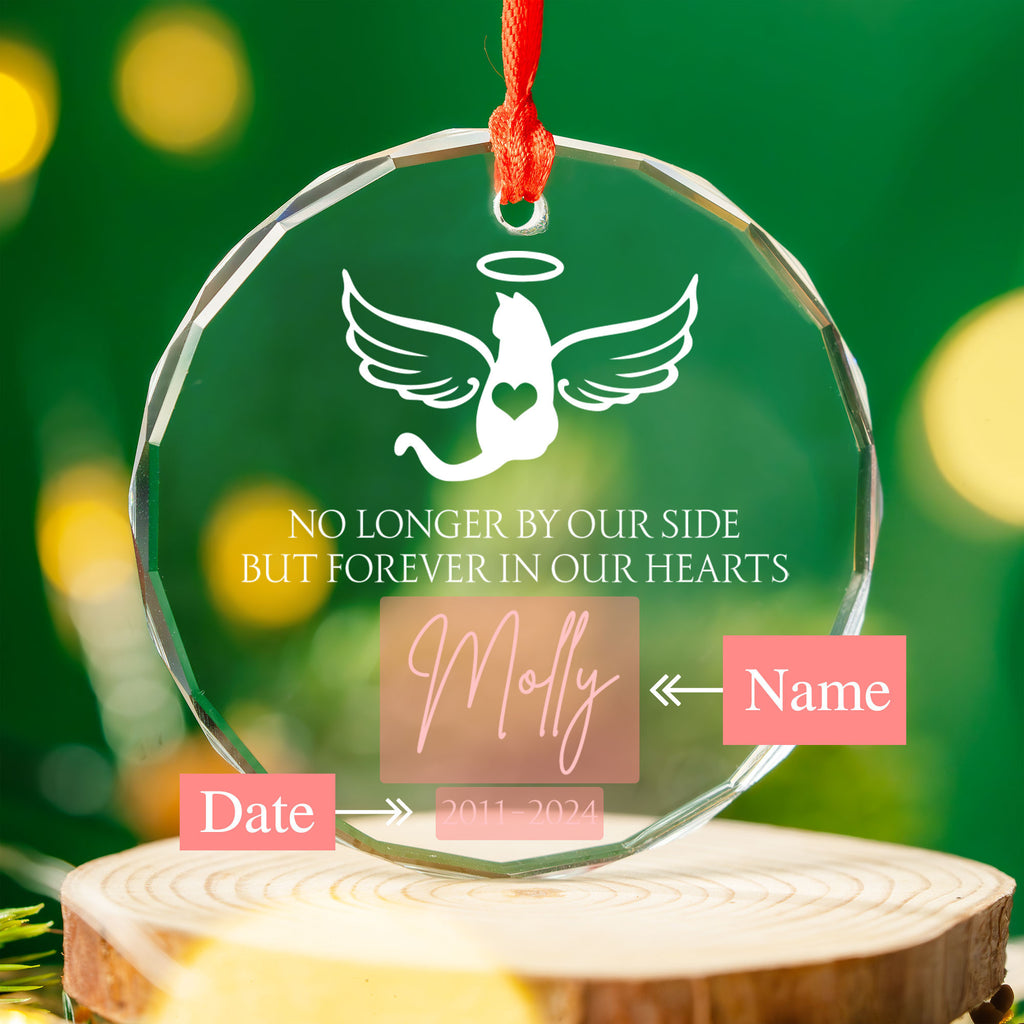 Personalized Cat Memorial Glass Christmas Ornament, Cat with Wings Loss of Cat Gift - image 5