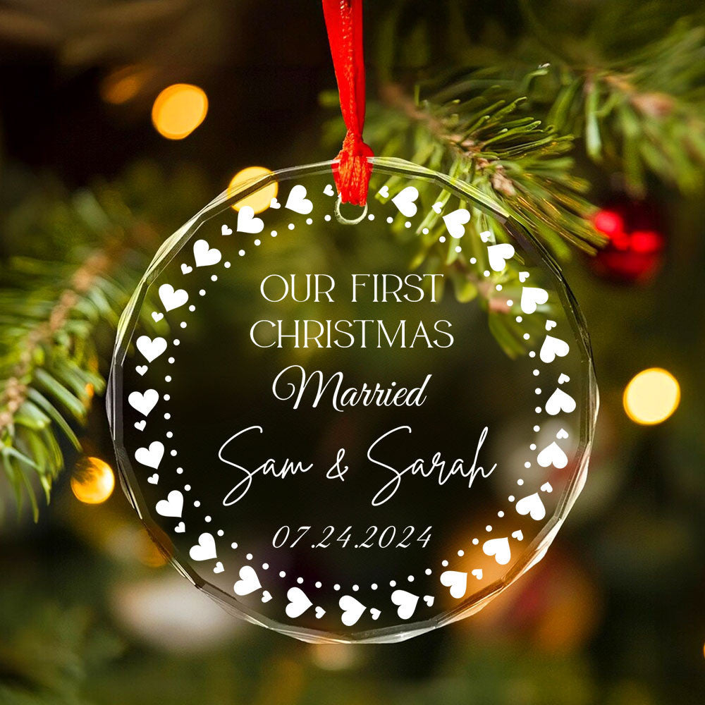 Personalized 1st Christmas as Married Glass Ornament, Christmas Tree Wedding Gift - image 2