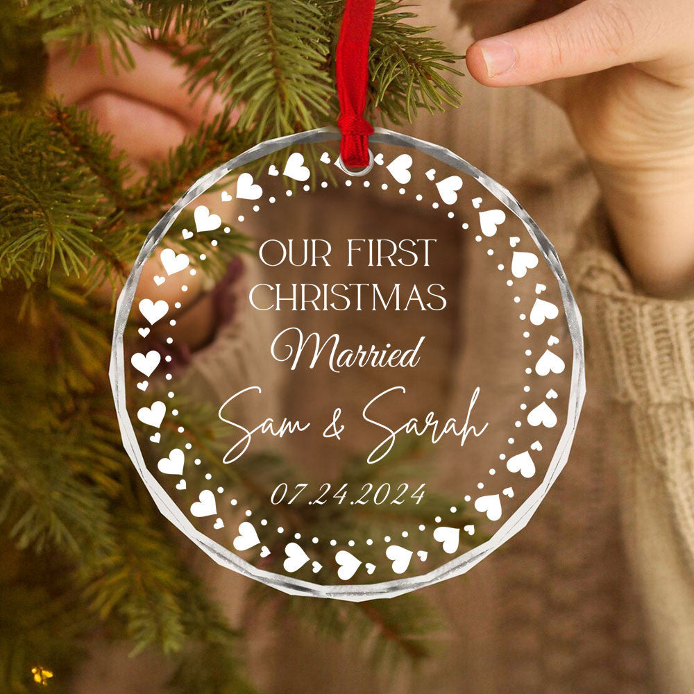 Personalized 1st Christmas as Married Glass Ornament, Christmas Tree Wedding Gift - image 3