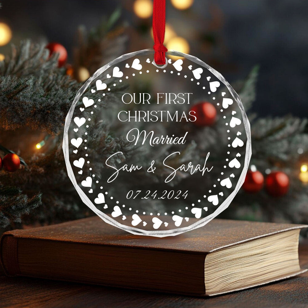 Personalized 1st Christmas as Married Glass Ornament, Christmas Tree Wedding Gift - image 4
